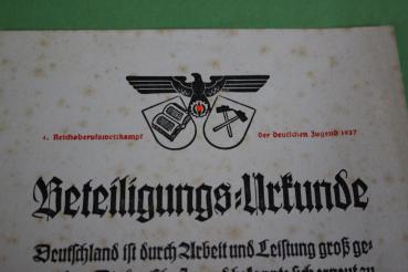 Preview: Beteiligungs-Urkunde - 4. Reichsberufswettkampf 1937