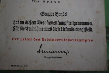 Preview: Beteiligungs-Urkunde - 4. Reichsberufswettkampf 1937