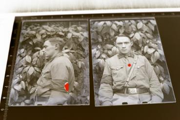 zwei Glasnegative - Portrait SA-Mann  Sturm 31/160