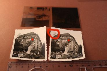 two snapshots including negatives - Adolf Hitler drives through town - 1936 - Olympic flag