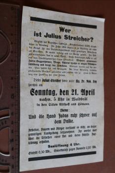alter Handzettel - Wer ist Julius Streicher  - Waldbröl spricht er zu den Einwohnern