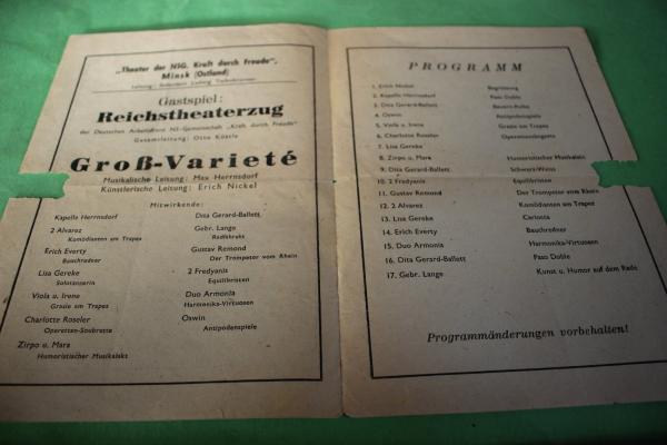 Programmblatt - Theater der NSG. Kraft durch Freude - Minsk / Ostland