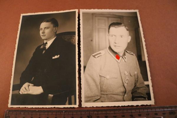 zwei tolle alte Fotos - Portrait SS-Mann mit EK II und Zivilist aus Trier