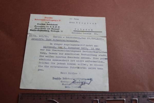 alte Ganzsache Deutsche Arbeitsopferversorgung e.V. der DAF Berlin 1935