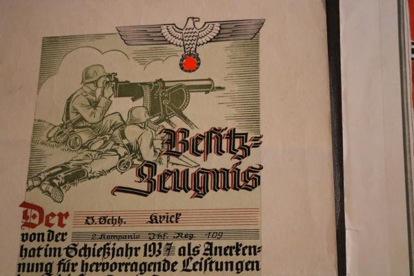 two large decorative certificates of a soldier in the 109th Infantry Regiment