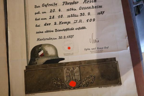 two large decorative certificates of a soldier in the 109th Infantry Regiment