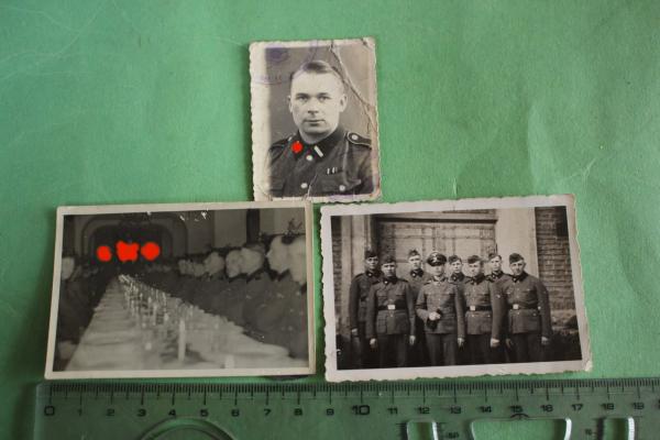 drei Fotos eines SS-Mannes - Passfoto - Feier - Gruppenfoto