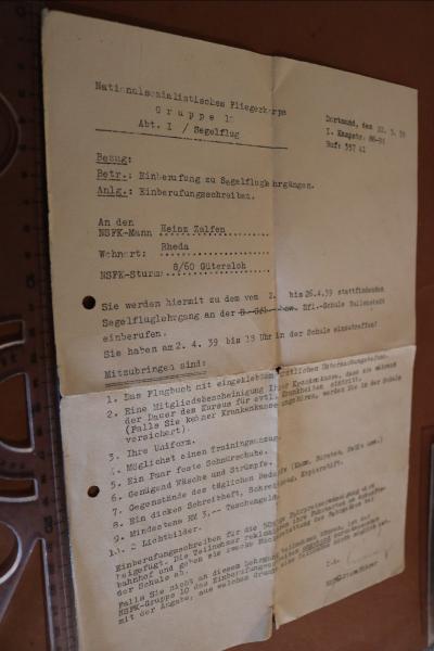 Schreiben NSFK Gruppe 10 Segelflug Dortmund von 1939