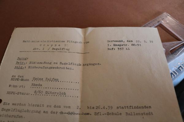 Schreiben NSFK Gruppe 10 Segelflug Dortmund von 1939