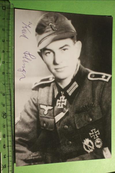 RK-Träger Feldwebel der Reserve. Selinger, Karl neuzeitlicher Abzug mit original Autogramm